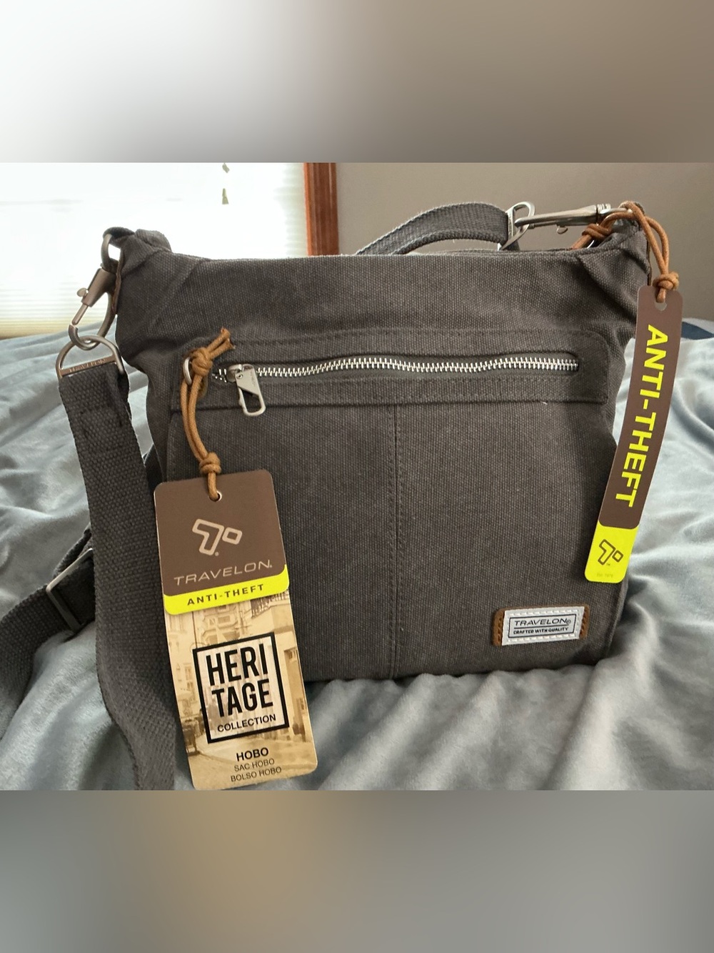 Travelon Lady’s Crossbody Shoulder Bag in Charcoal Gray - Picture 2 of 7